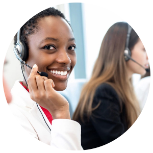 Woman on phone in a call center